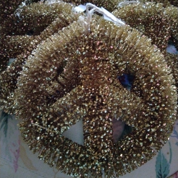 12 gold bottle brush sisal Peace Sign ornaments - Picture 4 of 12